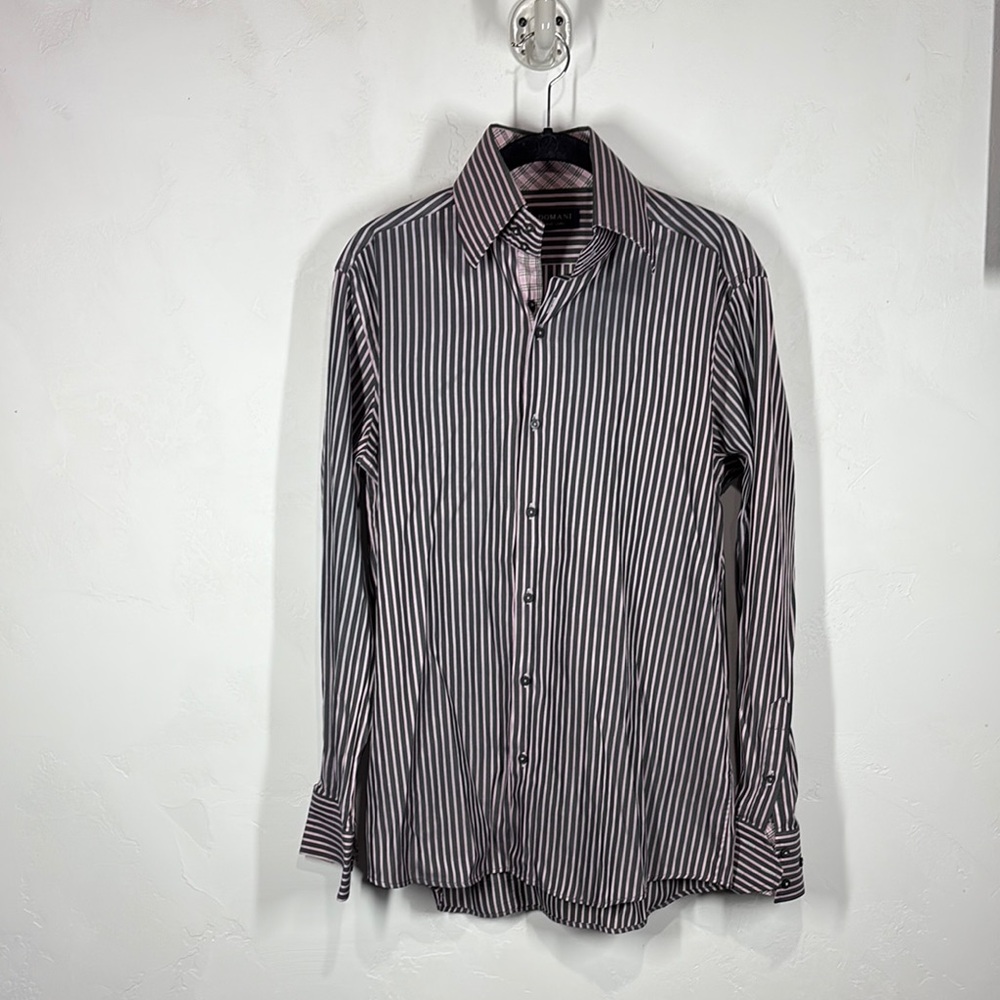 Domani Blue Label Gray and Pink Striped Men's Shirt size medium